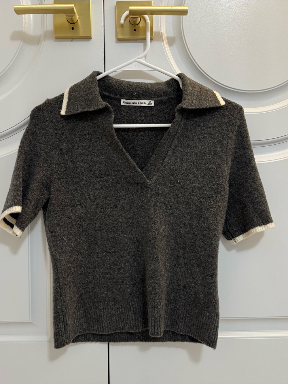 Abercrombie & Fitch Charcoal Collared V-Neck Short Sleeve Sweater